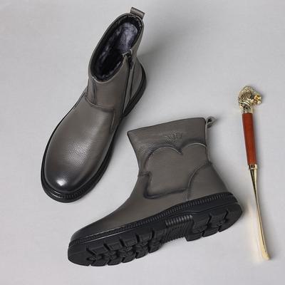 Winter eerste laag rundleer heren katoenen schoenen wol leer outdoor fluweel warm hoge top leren schoenen sneeuwlaarzen herenschoenen