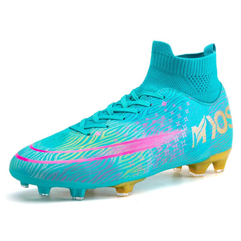 Large size couple football shoes flying woven breathable high top football shoes primary school students training football