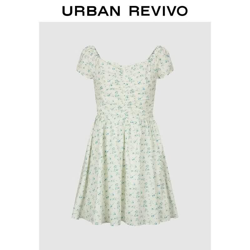UR 2026 Women s Floral Print Pleated Mini Dress L