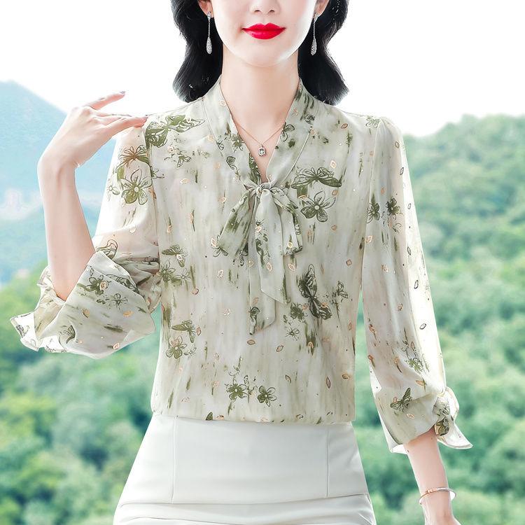 Stylish High End Loose Blouse Long Sleeve Chiffon Top Trendy and Elegant for Autumn Spring Versatile Tummy Cover