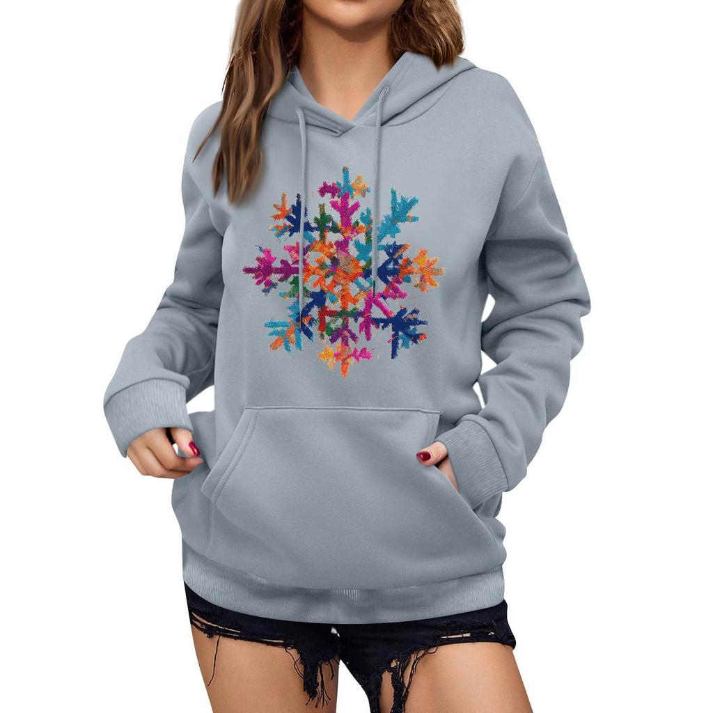 Women's Winter Christmas Printed Pullover Hooded Sweatshirt Fleece Long Sleeve Sweatshirt