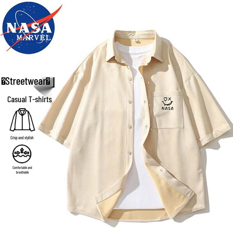 NASA MARVEL Men's Suede Casual Short-Sleeve Shirt