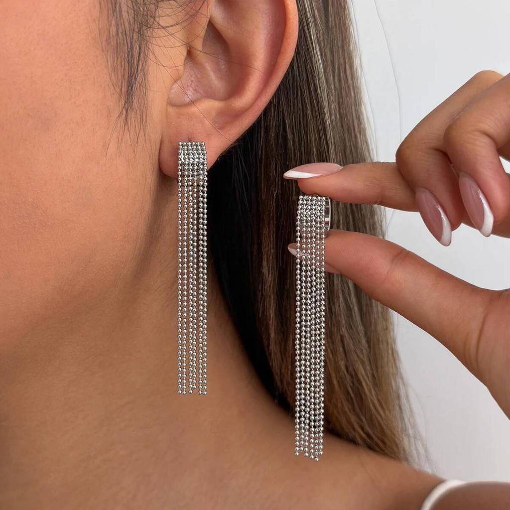 Salircon Vintage 18K Gold Plated Stainless Steel Tassel Long Drop Earring for Women Trendy Piercing Ear Waterproof Charm Jewelry