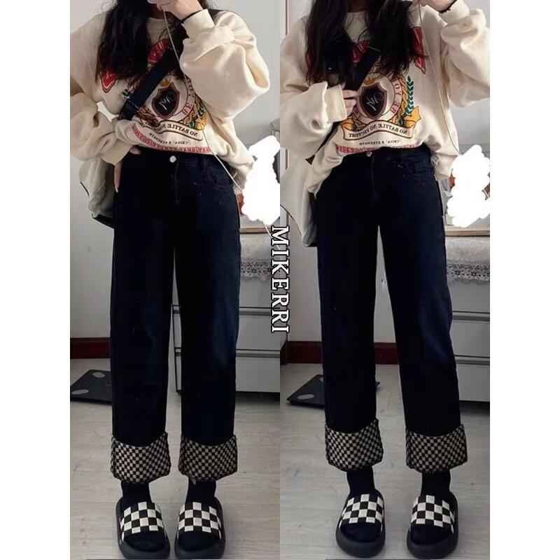 

Женские 2024 Сине-серые джинсы с высокой посадкой, облегающие, прямого кроя 5XL