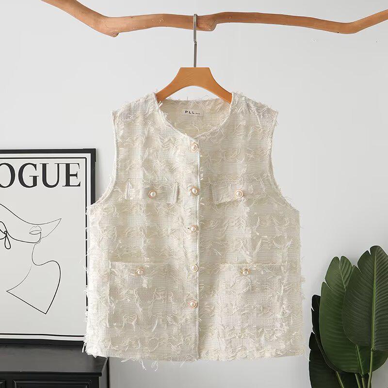 

2024 Autumn Plus Size Women s Tassel Cardigan Vest - Versatile Round Neck for All Shapes (1302) XL грязно-белый