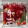 Christmas Shower Curtain, Winter Holiday Farm Snowman Santa Claus Christmas Tree Farmhouse Christmas Balls Bathroom Decorations