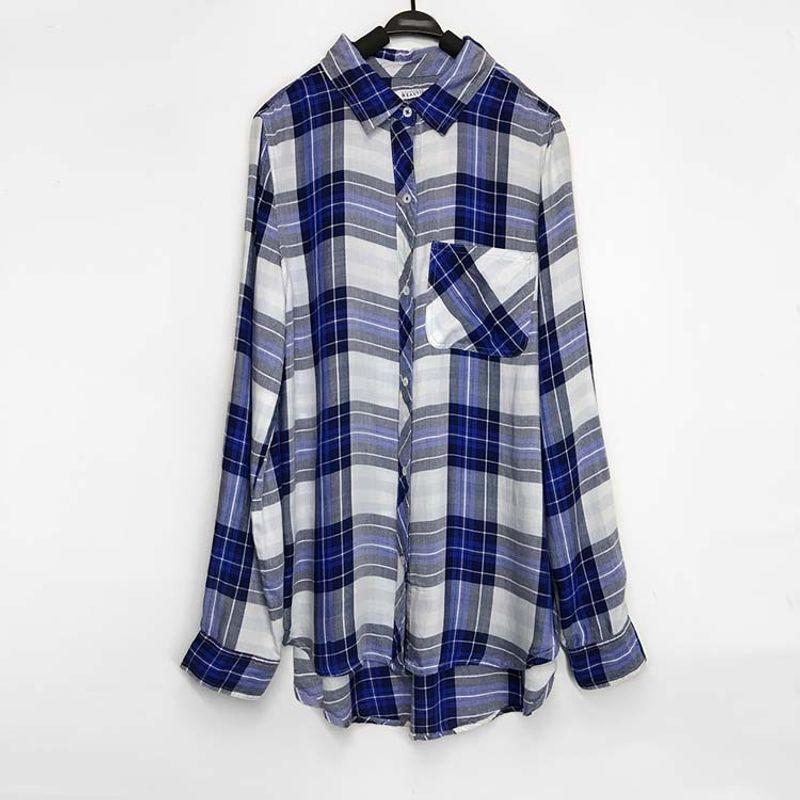 

Женская рубашка свободного кроя в клетку в британском стиле с длинным рукавом Blue grid XS code Bust size 84