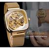 FORSINING Automatic Watches Mechanical Wrist Watch Golden for Mens Skeleton Watches with Stainless Steel Transparent Dial