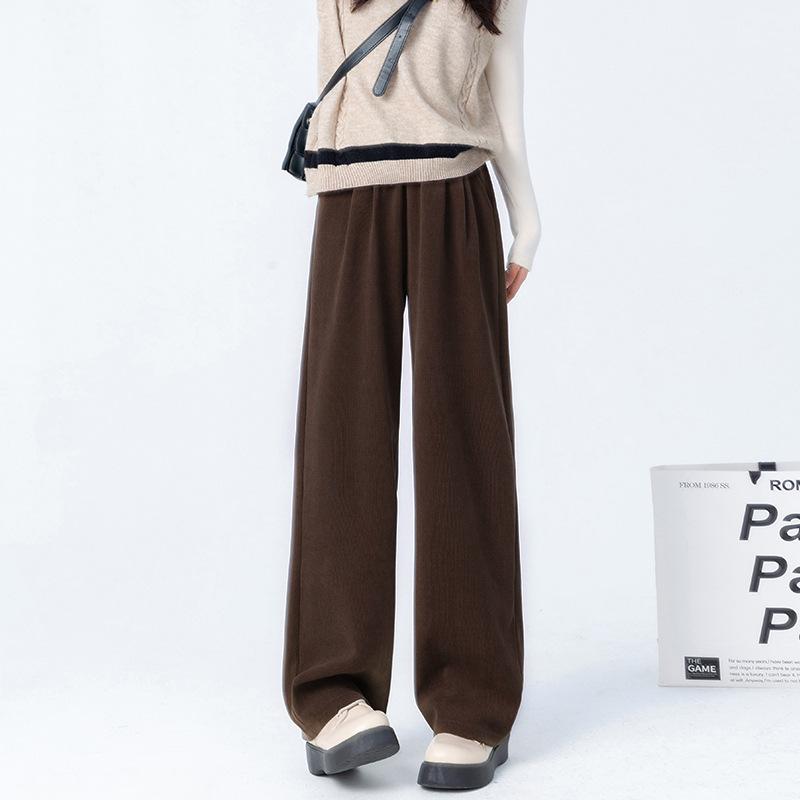 Fleece Wide-leg Pants Autumn and Winter Thickened Straight-leg Pants High-waisted Maillard Women's Casual Sweatpants