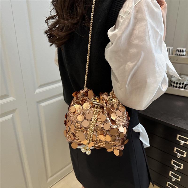 Sequin Trend Fashion Bucket Bag New Niche Design Chain Shoulder Messenger Bag