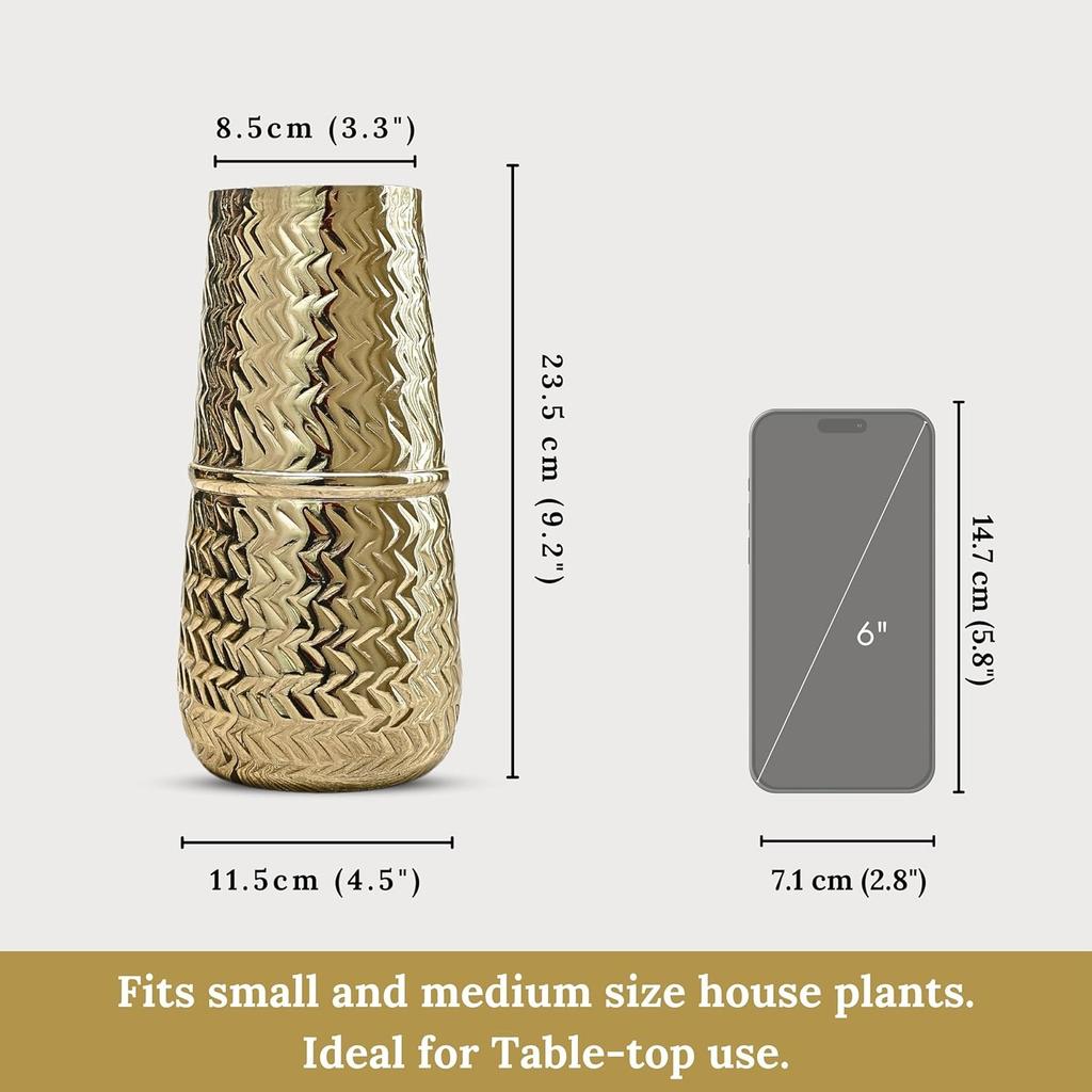 Металлическая ваза для цветов, Arrow Engrave Metal Vase (Golden, VA10074), Behoma