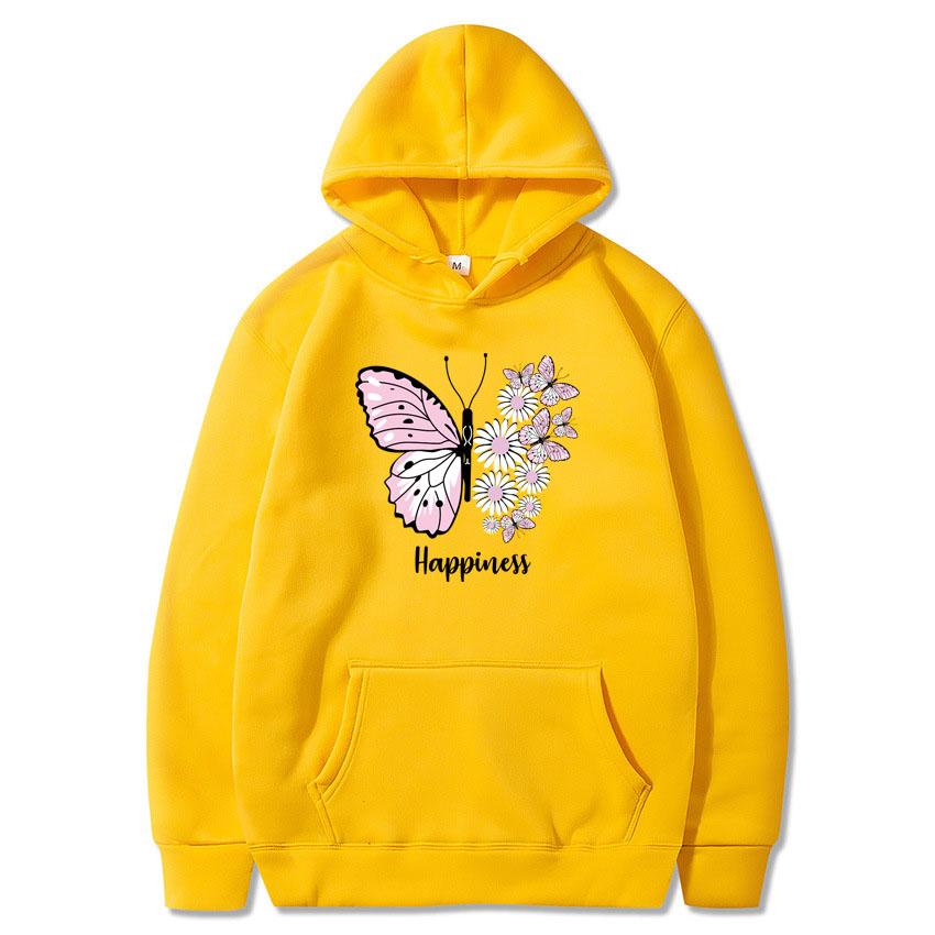 2024 Men's and Women's Unisex Butterfly Print Pullover Casual Fashion Hooded Pocket Sweatshirt Sweatshirt Black