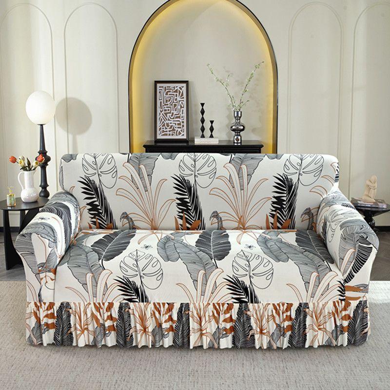 Sofa Cover, Featuring A Black Square Diamond Skirt Design, Easy One-Piece Installation, Soft and Skin-Friendly Material, Resistant To Pilling