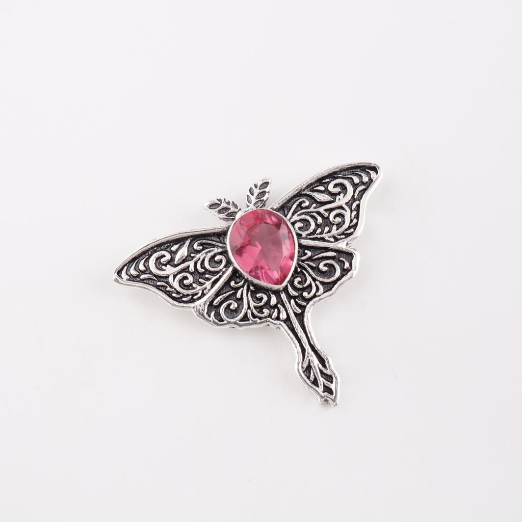 Pink Tourmaline Gemstone 925 Sterling Silver Jewelry Charm Pendant 1.2" For Gift CP-31-12