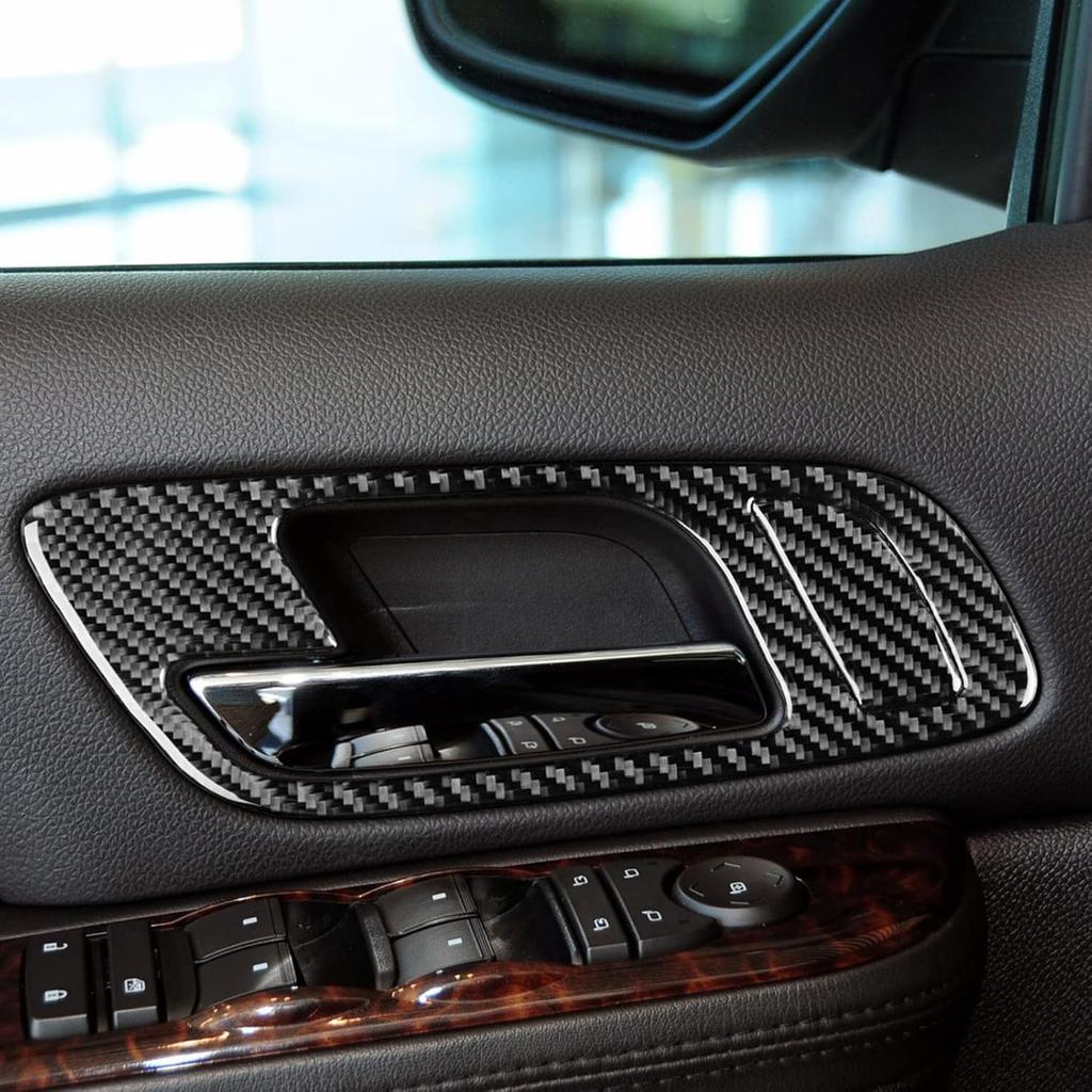 Real Glossy Black Carbon Fiber Sticker Car Inner Door Pull Handle Frame Anti-Collision Cover Trim Compatible with Chevrolet Avalanche/Silverado LTZ