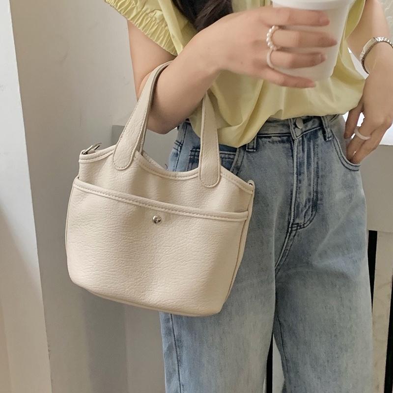 IELGY fashion simple soft leather texture shoulder bucket bag women