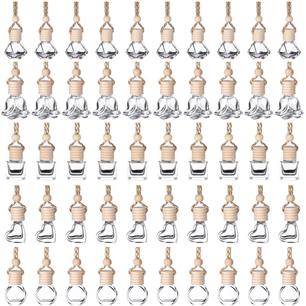 50 Stück 8 ml & 6 ml Hängender Auto-Lufterfrischer Diffusor Leeres Klares Glas Ätherisches Diffusoröl Aromatherapie Duft Parfüm Anhänger