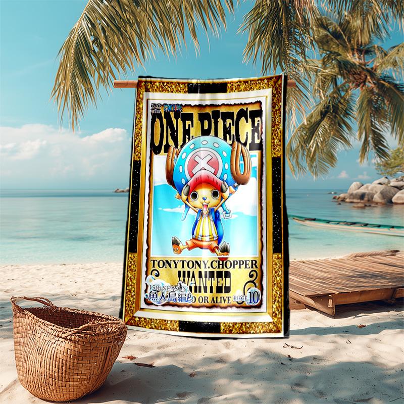 Classic Japanese Element Cartoon ONE PIECE Monkey D. Luffy Beach Towel Outdoor Camping Vacation Swimming Beach Towel Outdoor Absorbent Bath Towel Y22