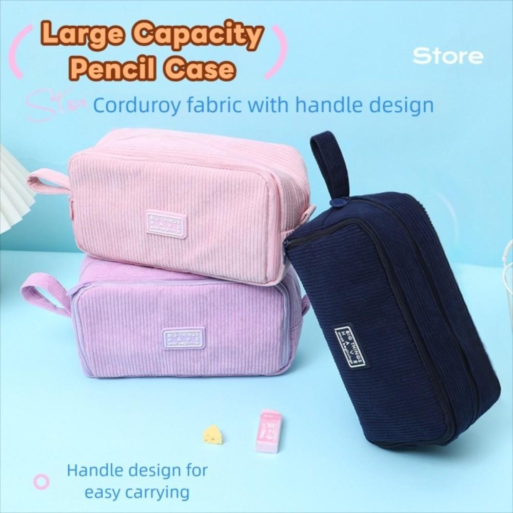 Durable Corduroy Pencil Pouch Desk Organizer Portable Storage Bag School