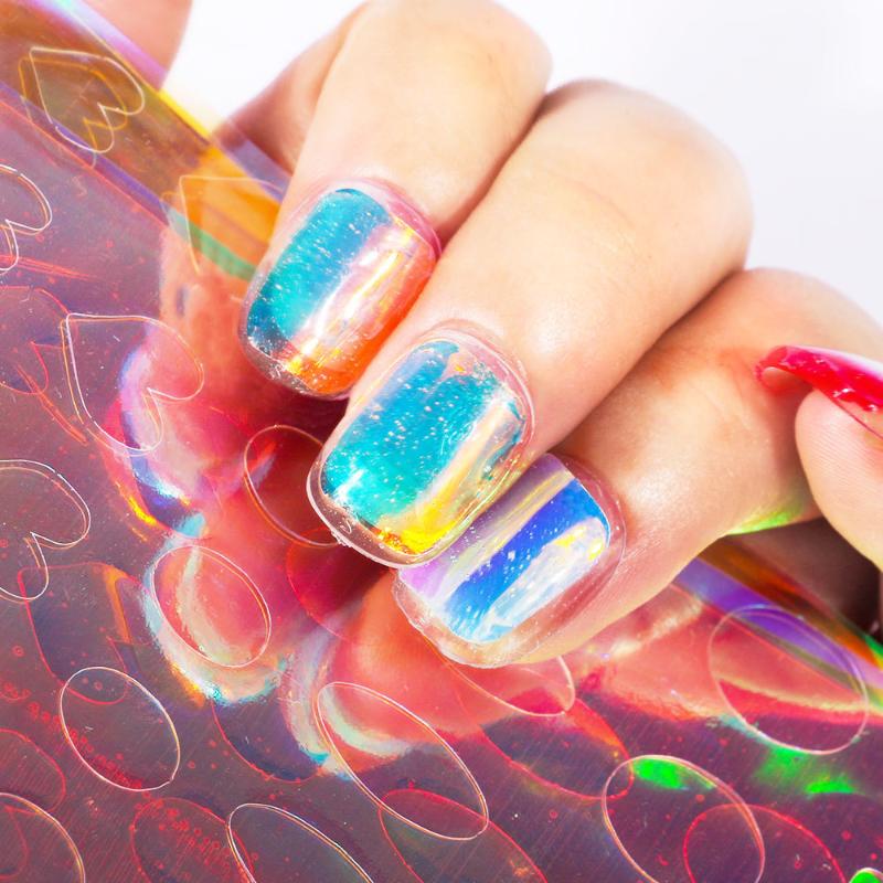 6/11 Sheets 3D Aurora Geometric Shape Ice Nail Foils Sticker Glass Paper Color Paper Nails Film Decals Cube Heart Nail Stickers
