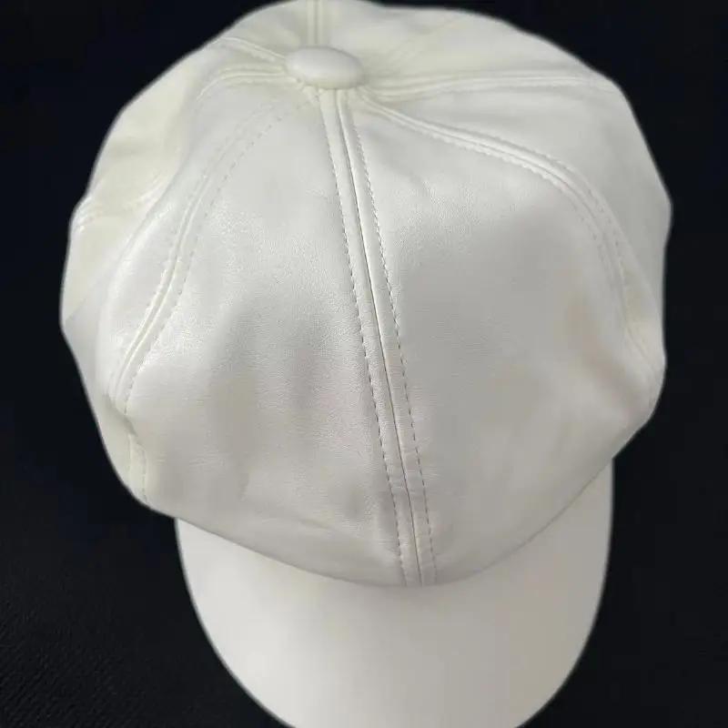 Neue Unisex PU-Leder-Baskenmütze Retro Koreanischer Stil Achteckige Newsboy-Künstlerkappe Für Fotografie, Dates Und Den Stadtverkehr