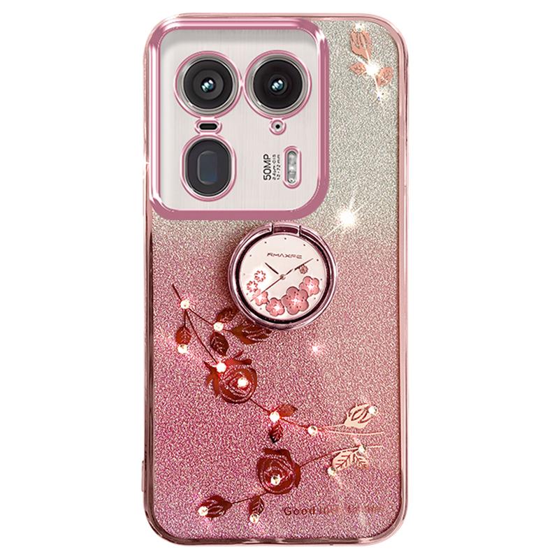 

KADEM For Motorola Edge 50 Ultra 5G/Moto X50 Ultra 5G Case Flower Cute Glitter Design TPU Phone Cover Kickstand Rose Gold