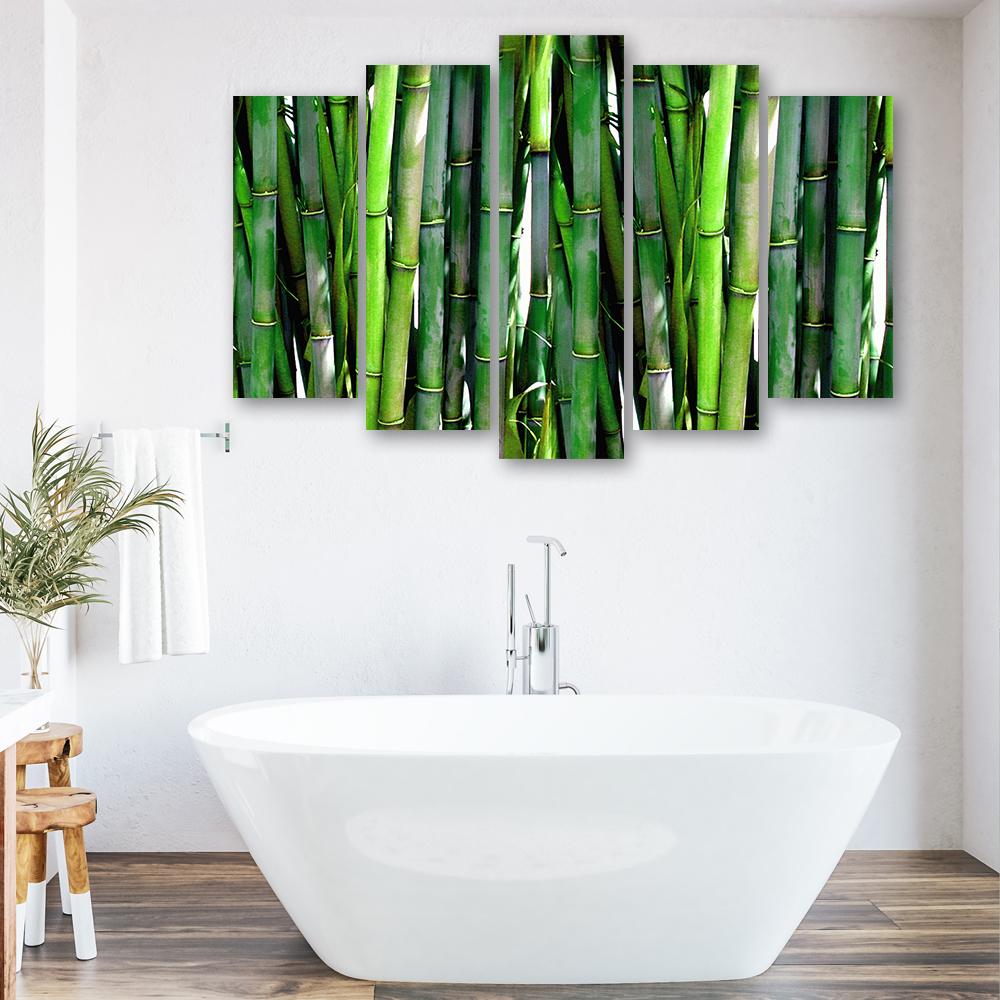Five Piece Picture Canvas Print Bamboo Forest Natura Green