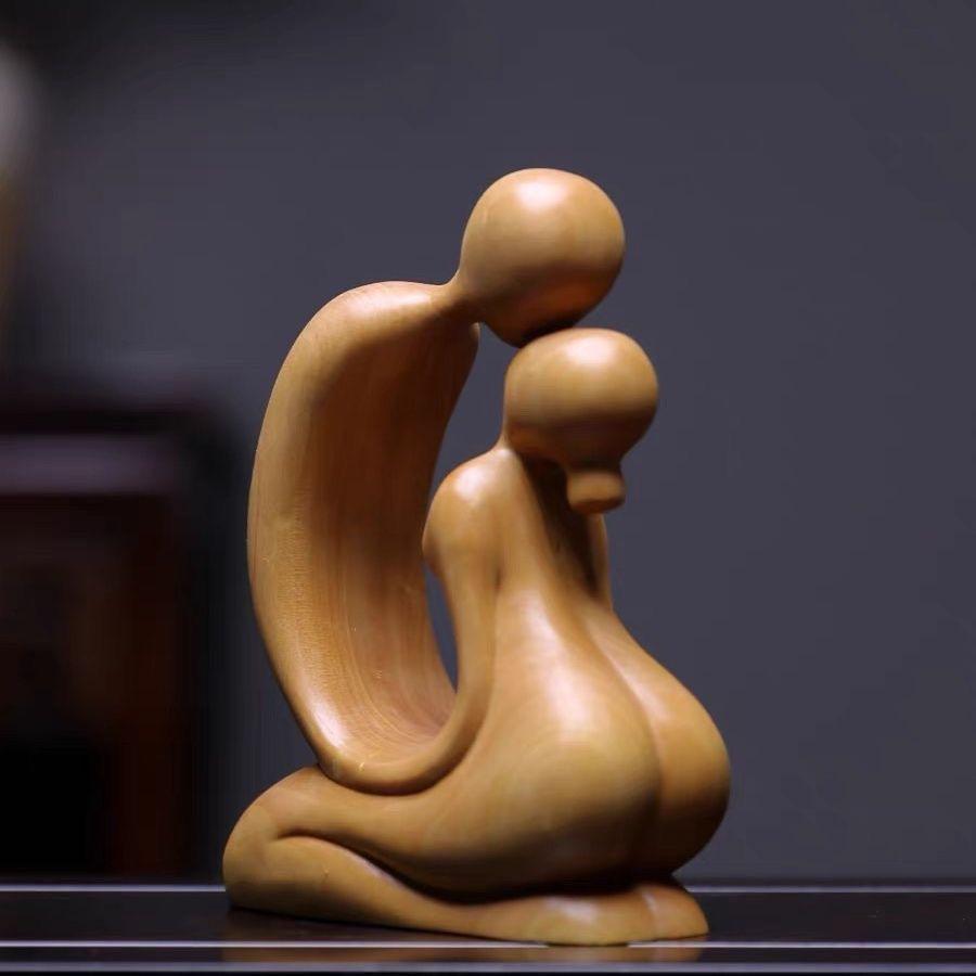 Boxwood Modern Minimalist Couple Carving: Jane Love Art Wooden Home Decoration