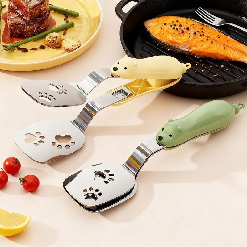 Good-For Steaks& Food Cooking& Outdoor Barbecue 2Pcs Stainless Steel Kitchen Tongs, Cute Little Bear Shaped Cooking Tongs