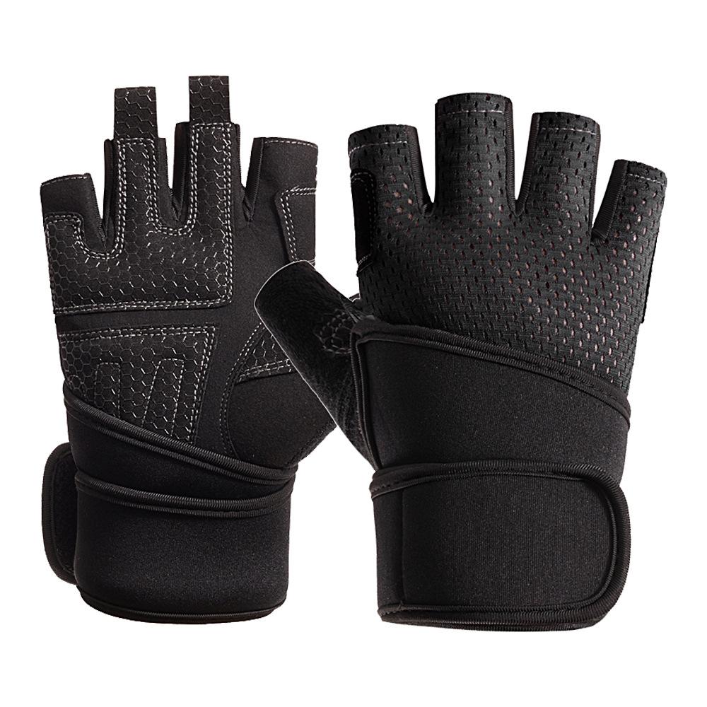 Fitness Half Finger Gloves Men's Equipment Training Exercise Lengthened Wrist Guards Women's Single Bar Pull Up Non Slip Breathable Wear Resistant