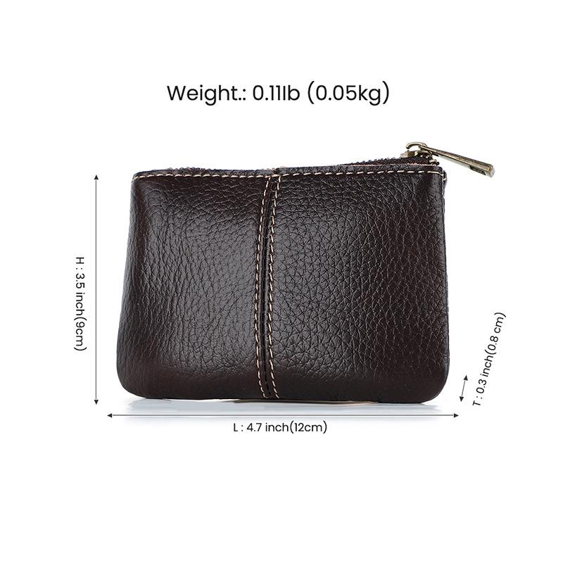 Men's Retro Minimalist Genuine Leather Zipper Wallet and Earphone Cable Pouch