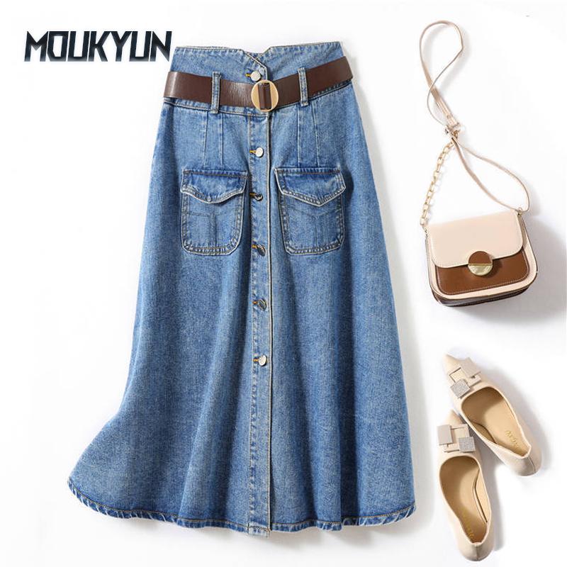 

Spring-Summer Type Skirt Women s Fashion Denim Skirts Plus Size XXL синій