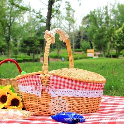 Simple Cute Wicker Carry-on Handle Storage Baskets Picnic Basket with Lid Fruit Food Basket Home Organization Accessories 2024