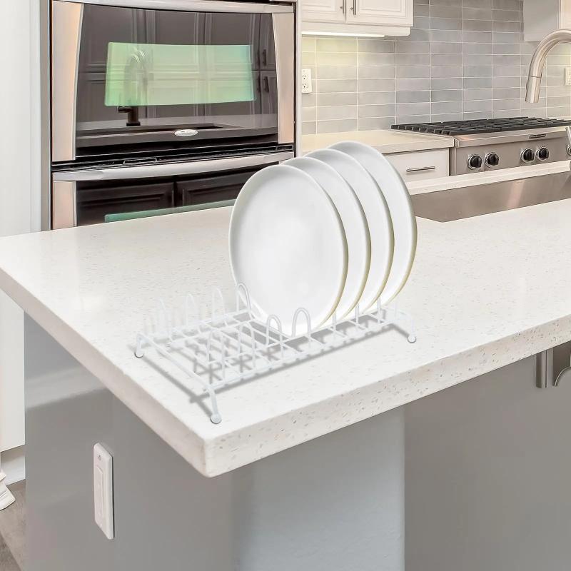 White Iron Kitchen Bowl Plates Drainer Rack Tabletop Storage Holder Drying Shelf Tray Stand For Bowls Plates Racks Holders