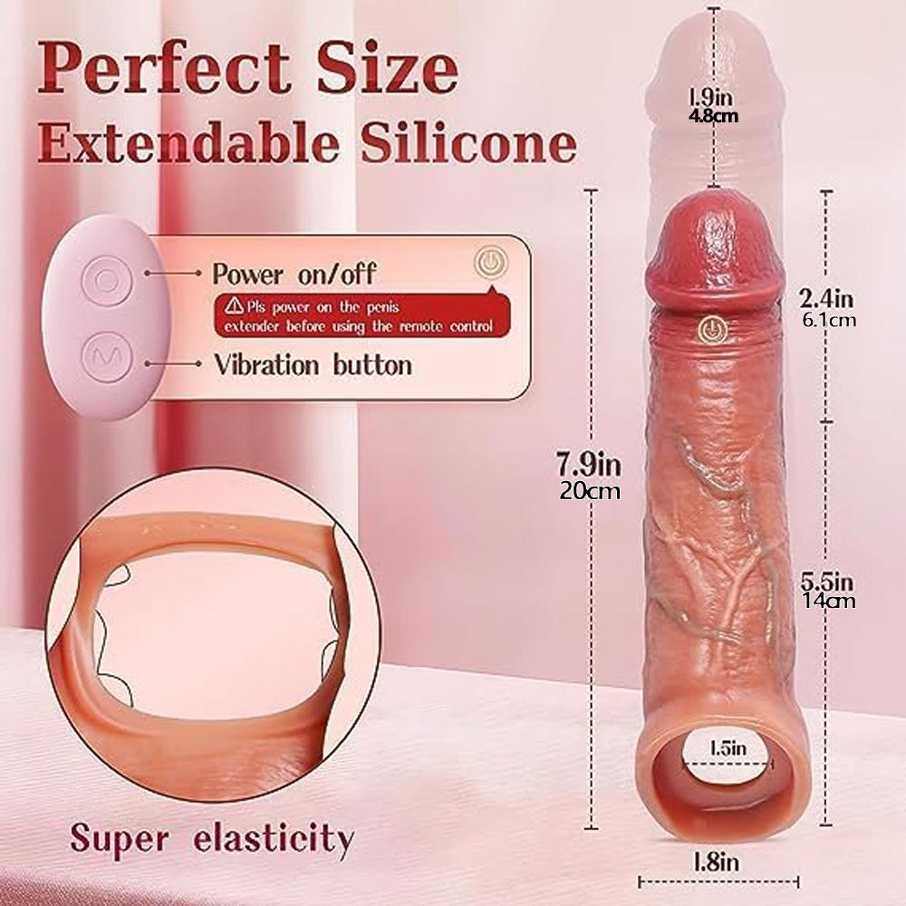 4 I 1 sexleketøy for menn Penisforlenger Vibrerende penisring 9 moduser Fjernkontroll Justerbar Brun Simulert Dildo Penisring Sexleketøy