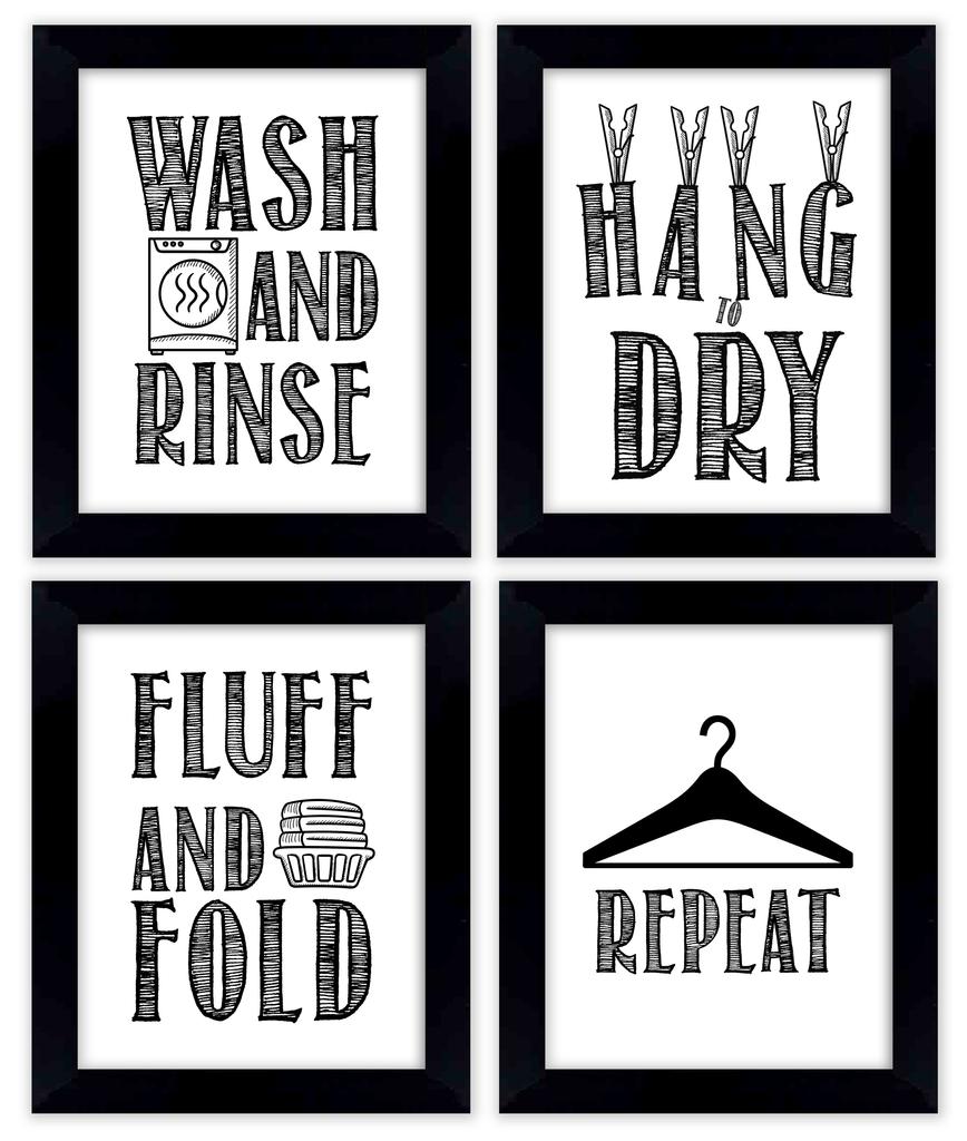 Inkdotpot 4 Piece Laundry Poster for Laundry Room Decor Wash Dry Fold Repeat , Laundry Room Posters Wall Art