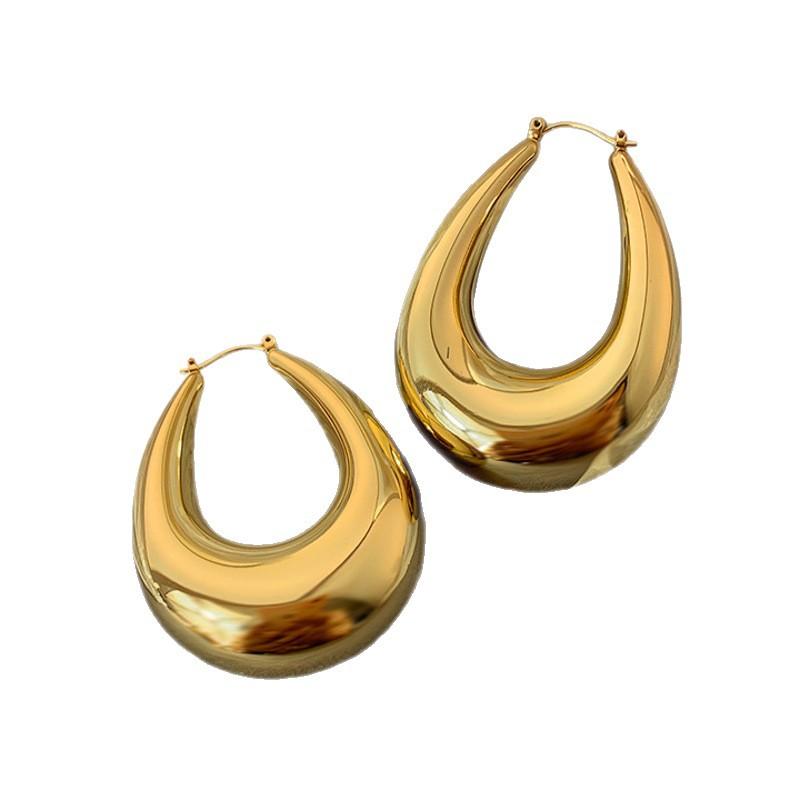 Metal Smooth Oval Water Drop Ear Buckle European and American Simple Fashion Earrings Light Luxury High Sense Earrings Design Sense Niche