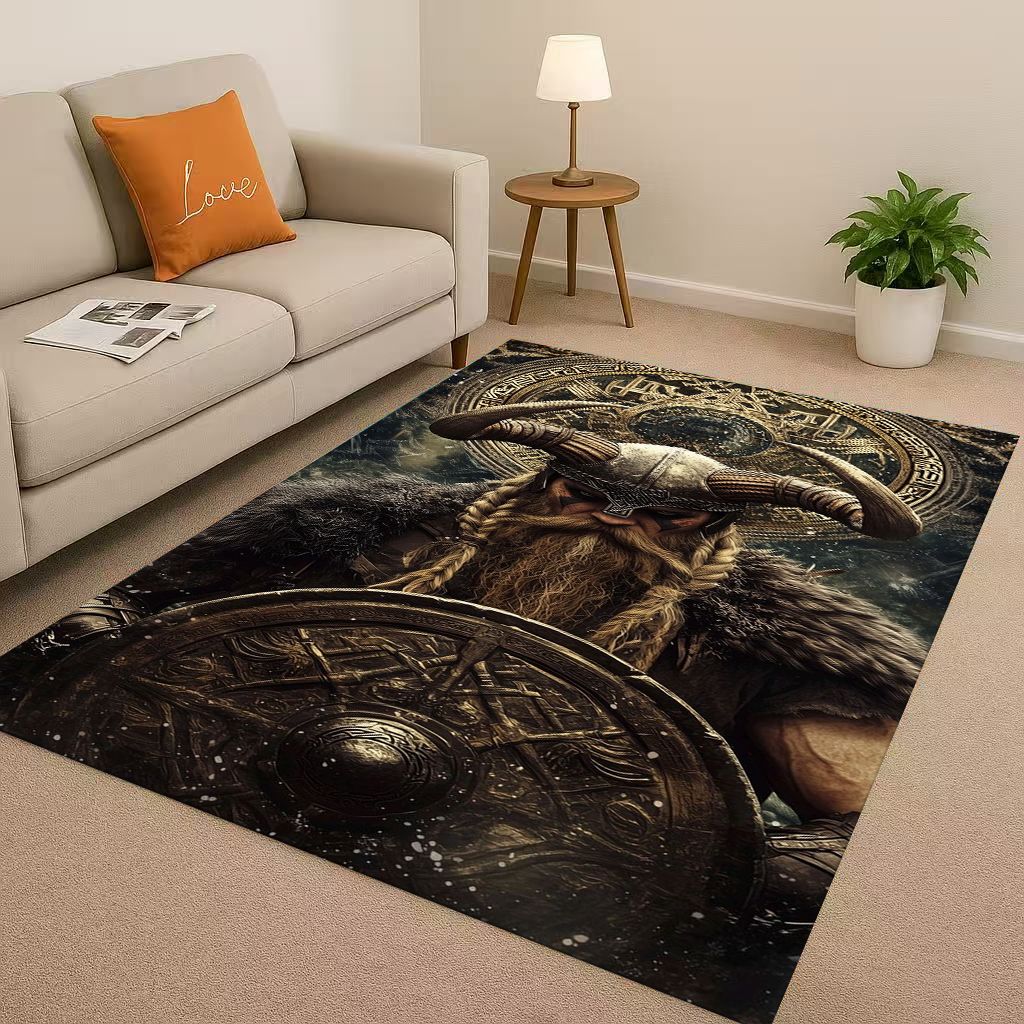 3D Nordic Viking Totem Vegvisir Rune Valhalla Valknut Living Room Non Slip Area Rug Soft Carpet for Bedroom Sofa,Home Doormat