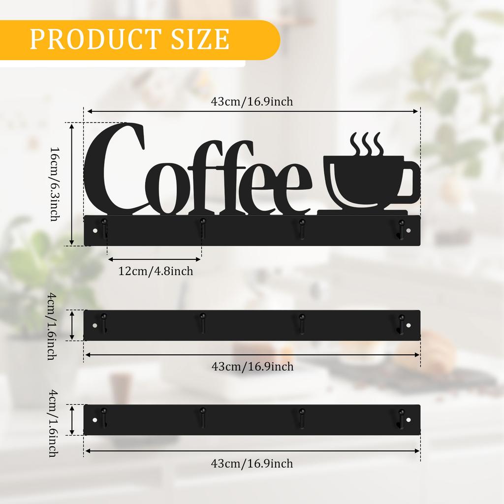 Metal Coffee Mug Holder Tea Cup Wall Hanger Decorative Wall Mounted Mug Rack With 12 Hooks Rust Proof for Coffee Bar Kitchen New