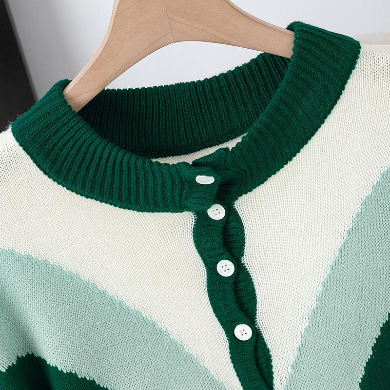 YYFS Damen Mode Lässig Herbst Winter Farbblock Print Langarm O-Ausschnitt Oberteile Damenbekleidung Wollstrickwaren Pullover