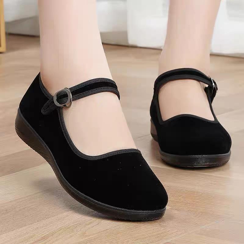 2025 Sommer Stoffschuhe rutschfeste Schuhe weiche Sohle atmungsaktiv Mutter schwarz einzelne Schuhe