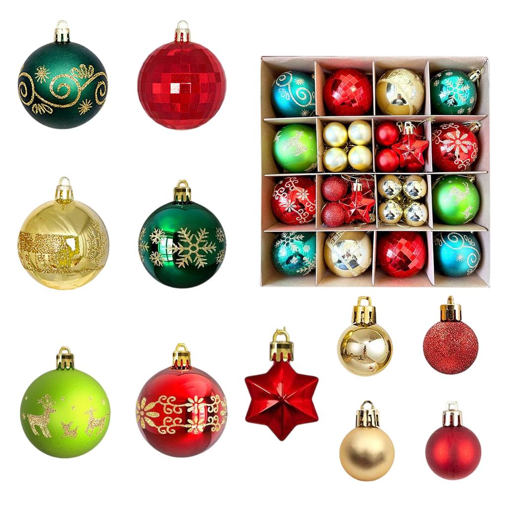 44pcs Christmas Tree Ornament Plastic Ball Decorations For DIY Crafts And Painted Designed Boxes Pendant