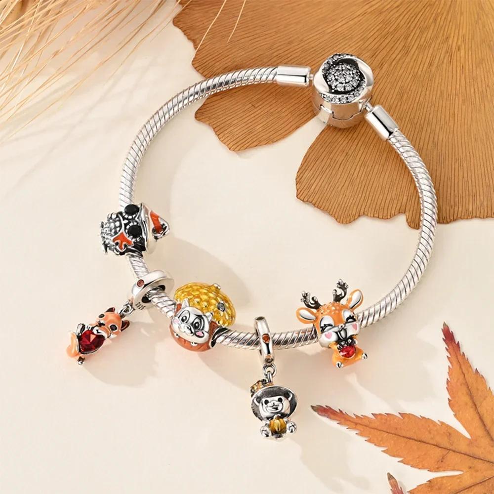 Exquisite Copper Autumn Squirrel Owl Series Diy Charm Beads Fit Original Bangle Charms Bracelet Women Jewelry