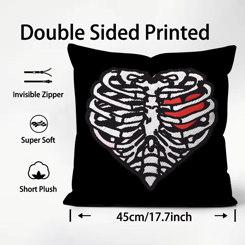 Cool S-Skull Heart Cushion Cover Premium Comfort Reversible Pillow Cover - Dual - Use Design for Home & Car