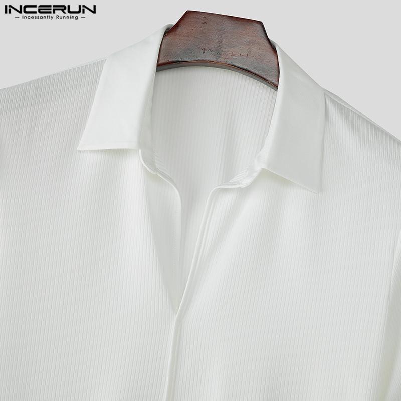 INCERUN T-shirts Tops Décontractés Ajustés à Manches Courtes et Col Revers pour Hommes