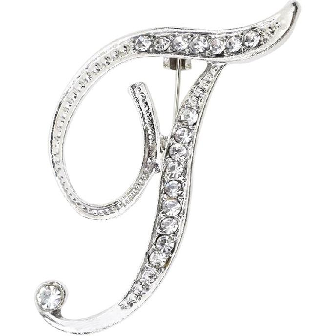 26 Letter Brooch Pins Small Silver Metal Rhinestone Crystal Initial A~Z Alphabet Brooch Lapel Pins for Men Women Girls Boys Birthday Christmas