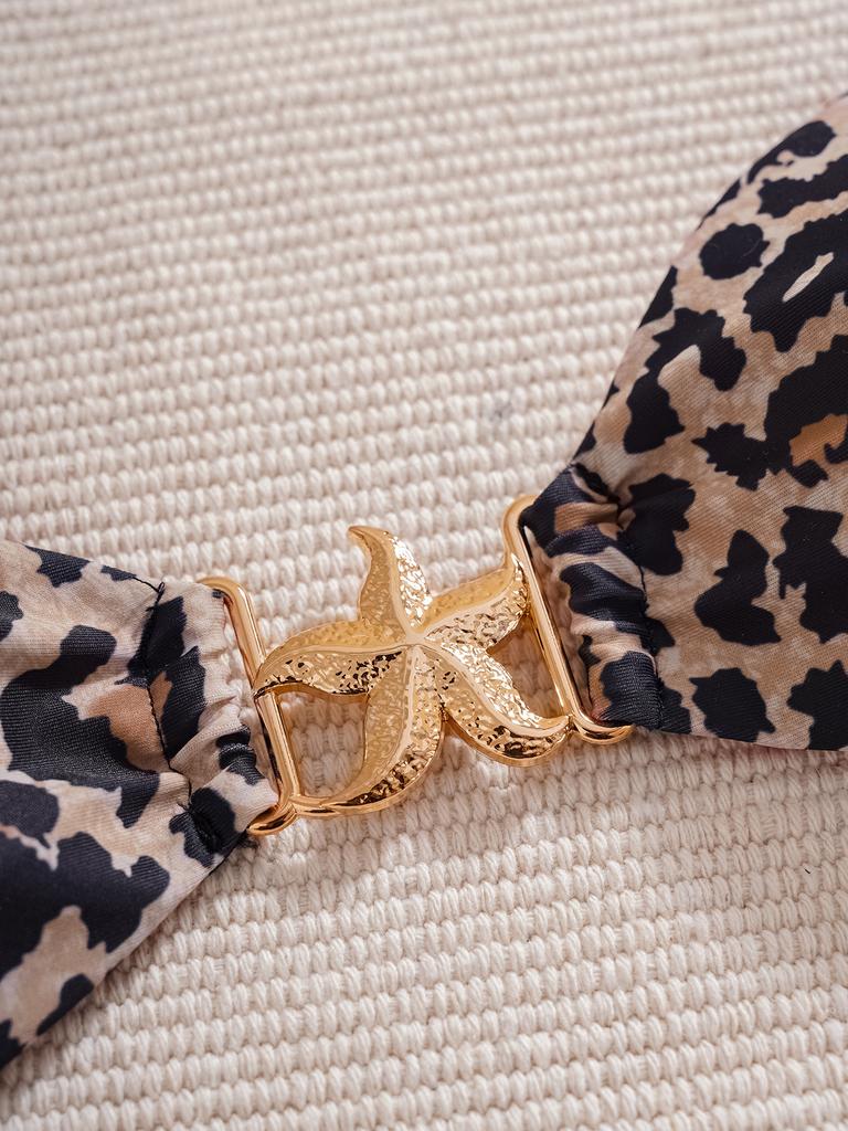 Leopard Color Block Starfish Decor Sexy Two Piece Bikini Set Elegant