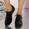 Spring and Autumn New Large Size Leather Shoes Women's Carved Lace-up Casual Single Shoes