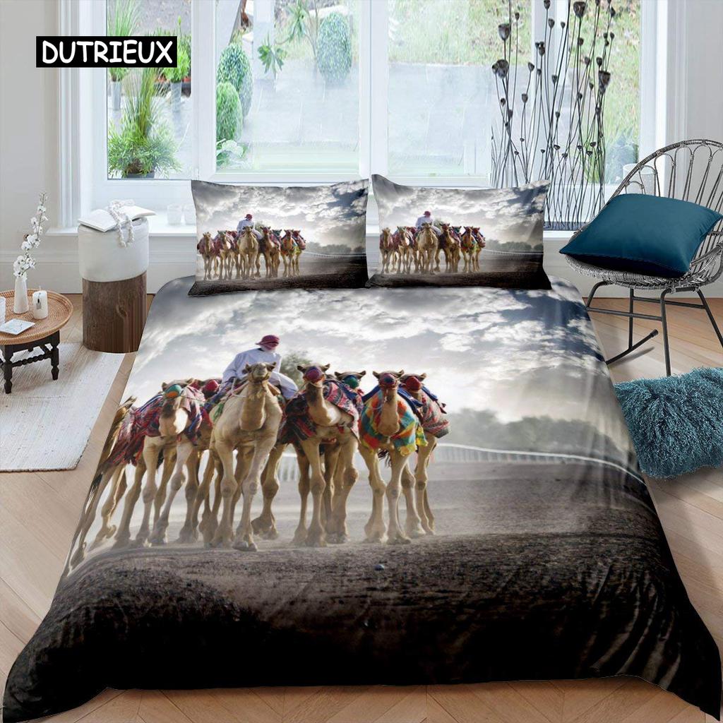 Camel Duvet Cover Set Sunset Desert Adventure Tehme Quilt Cover King Size Wildlife Animal Bedding Set for Children Teens Young