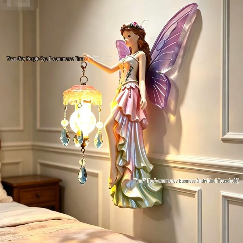 Resin Flower Fairy Wall and Desk Lamp: Elegant Bedroom Ornament